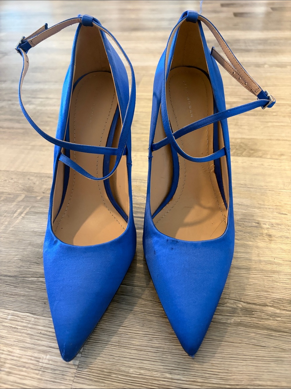 Zara Cobalt Blue Pointed-Toe Ankle-Strap Pumps